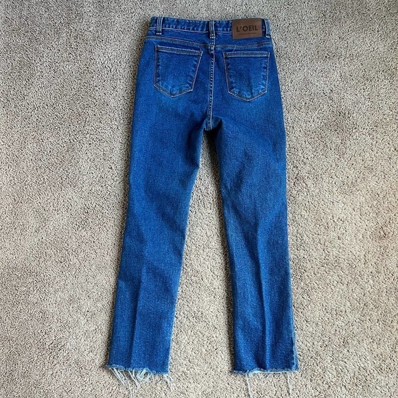 L'OEIL Studio Medium Wash Straight Crop High Rise Fray Hem Jeans Women's Large - Picture 3 of 7
